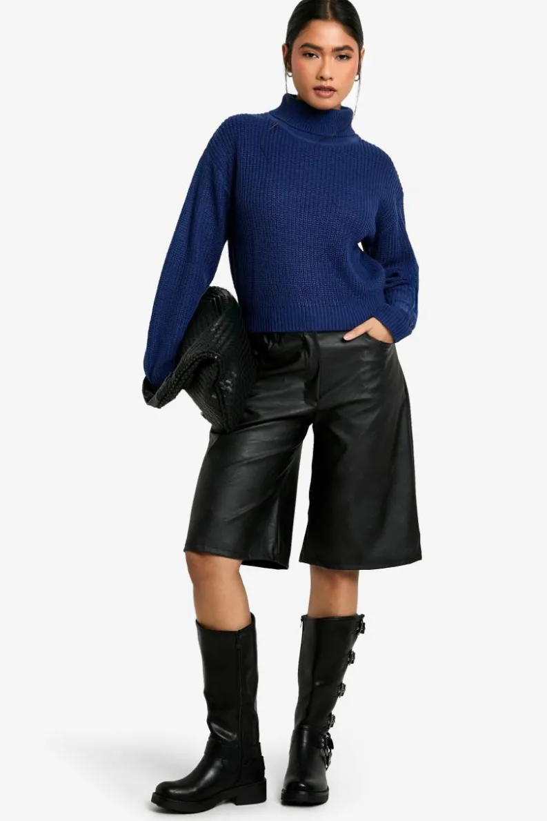 Jumpers*boohoo Basic Roll Neck Crop Jumper navy