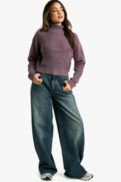 Jumpers|Jumpers & Cardigans*boohoo Basic Roll Neck Crop Jumper purple