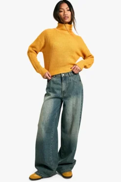 Jumpers|Up To 80% Off Winter Warmers*boohoo Basic Roll Neck Crop Jumper mustard