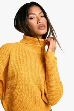 Jumpers|Up To 80% Off Winter Warmers*boohoo Basic Roll Neck Crop Jumper mustard