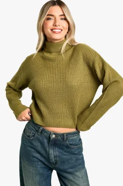 Jumpers|Jumpers & Cardigans*boohoo Basic Roll Neck Crop Jumper khaki
