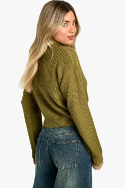 Jumpers|Jumpers & Cardigans*boohoo Basic Roll Neck Crop Jumper khaki