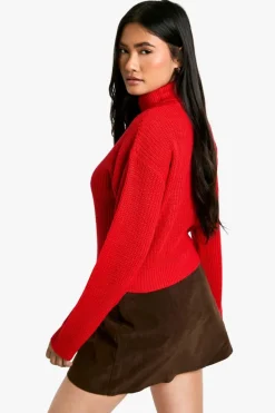 Jumpers|Jumpers & Cardigans*boohoo Basic Roll Neck Crop Jumper red