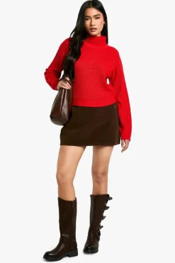 Jumpers|Jumpers & Cardigans*boohoo Basic Roll Neck Crop Jumper red