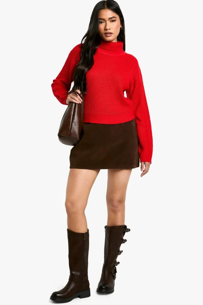 Jumpers|Jumpers & Cardigans*boohoo Basic Roll Neck Crop Jumper red