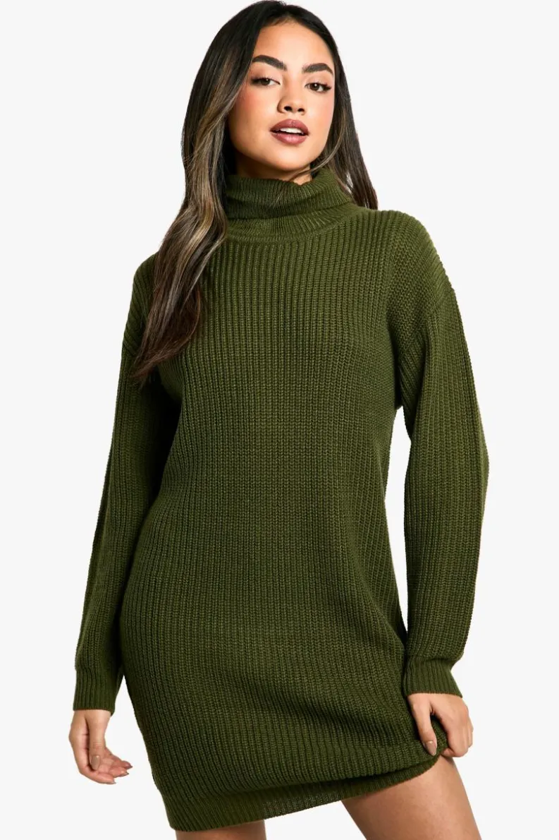 Jumper Dresses|Jumper Dresses*boohoo Basic Roll Neck Jumper Dress forest