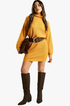 Jumper Dresses|Jumper Dresses*boohoo Basic Roll Neck Jumper Dress mustard