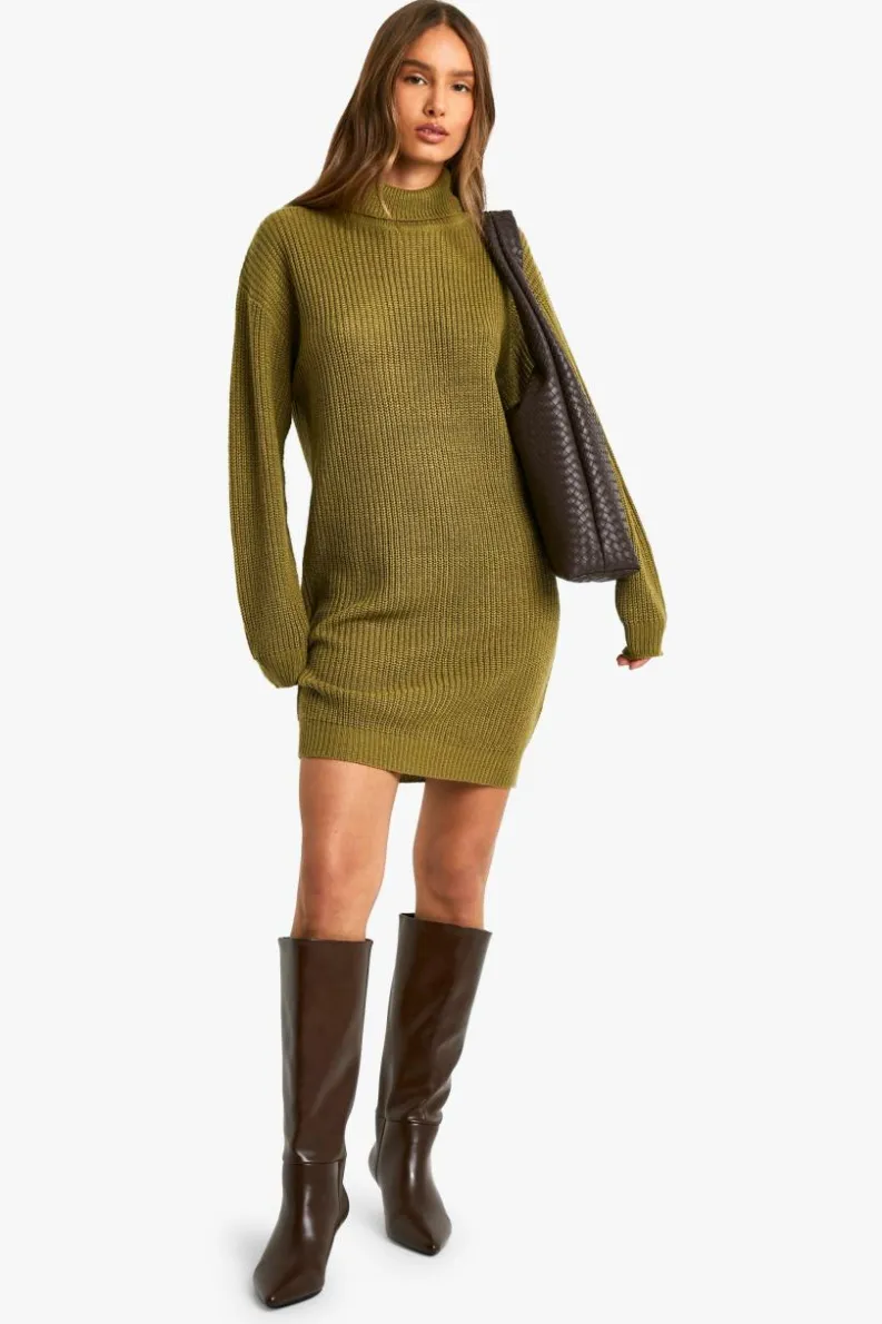 Jumper Dresses|Jumper Dresses*boohoo Basic Roll Neck Jumper Dress khaki