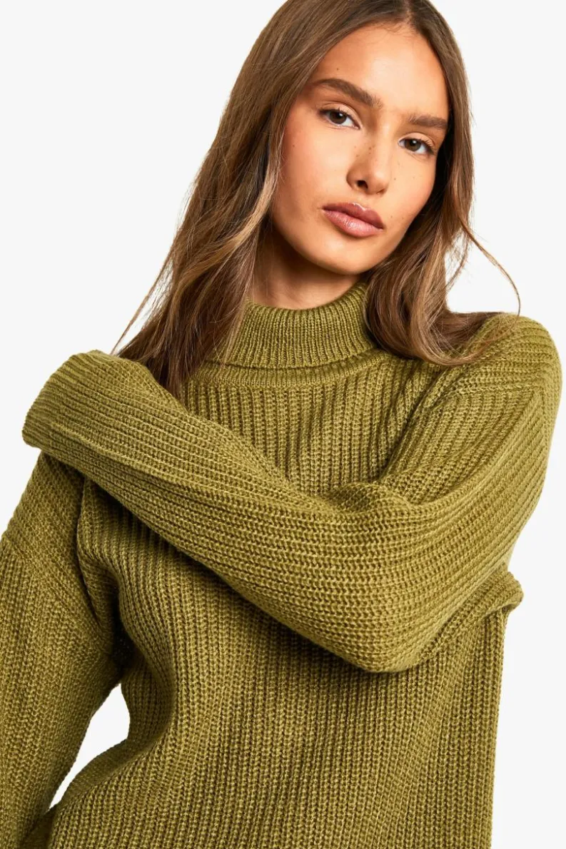 Jumper Dresses|Jumper Dresses*boohoo Basic Roll Neck Jumper Dress khaki