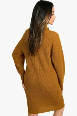 Mini Dresses|Jumper Dresses*boohoo Basic Roll Neck Jumper Dress camel