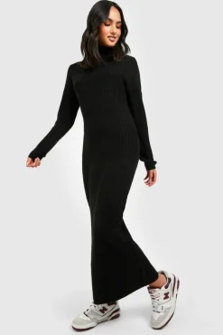 Jumper Dresses|Jumper Dresses*boohoo Basic Roll Neck Midaxi Knitted Dress black