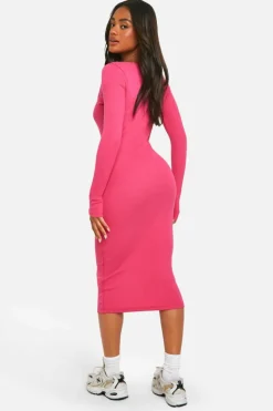 Midi Dresses*boohoo Basic Square Neck Midi Dress hot pink