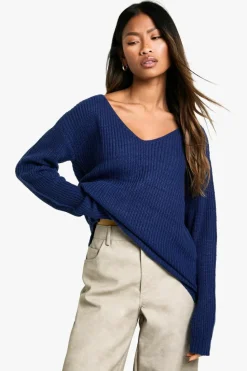 Jumpers|Jumpers & Cardigans*boohoo Basic V Neck Jumper navy