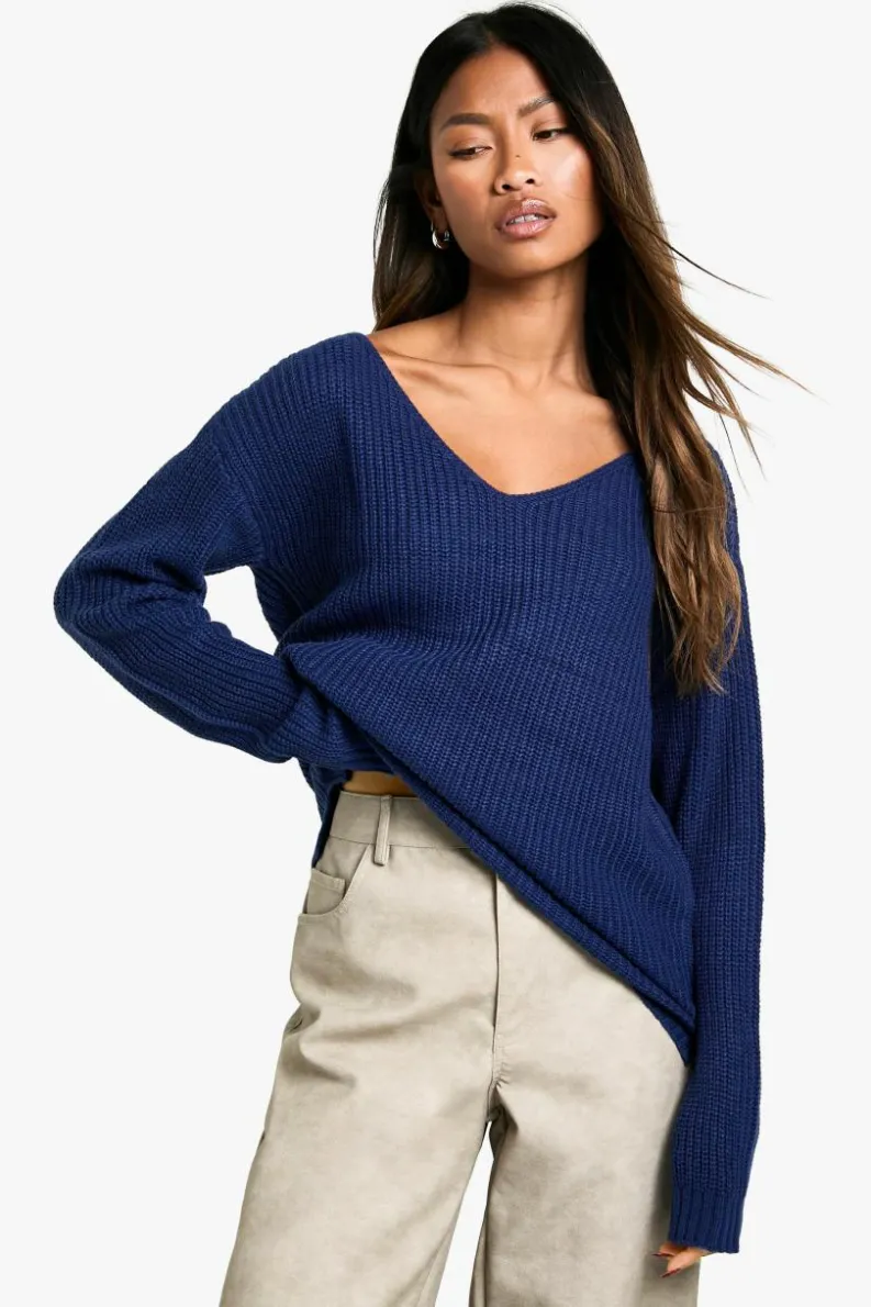 Jumpers|Jumpers & Cardigans*boohoo Basic V Neck Jumper navy
