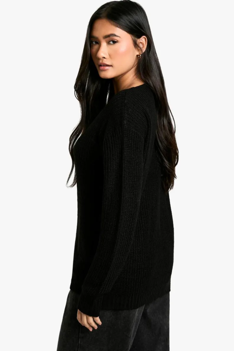 Jumpers*boohoo Basic V Neck Jumper black