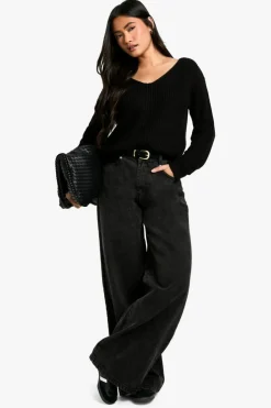 Jumpers*boohoo Basic V Neck Jumper black