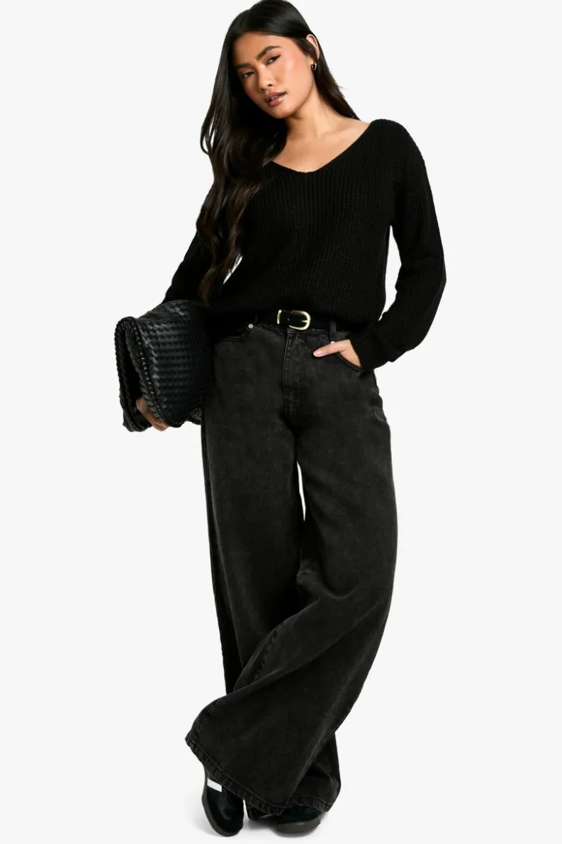 Jumpers*boohoo Basic V Neck Jumper black