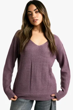 Jumpers*boohoo Basic V Neck Jumper purple