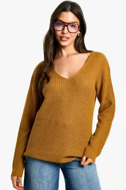 Jumpers*boohoo Basic V Neck Jumper camel