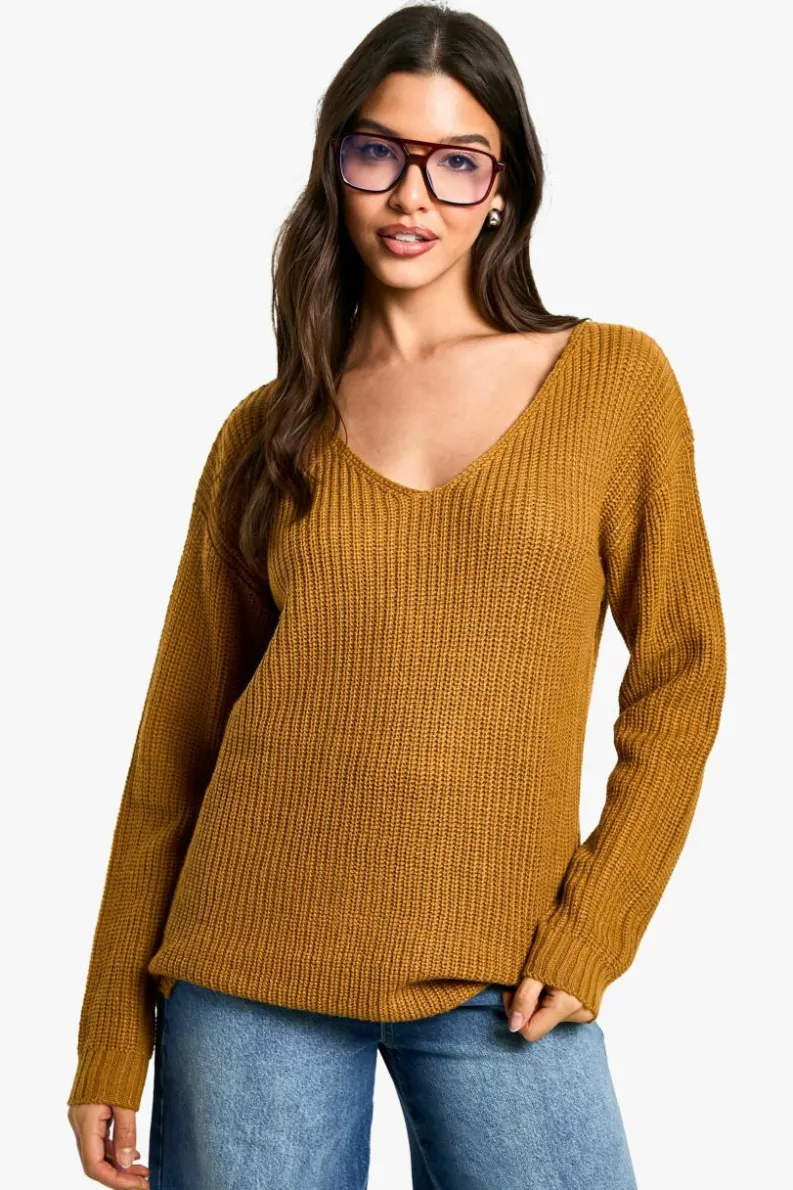 Jumpers*boohoo Basic V Neck Jumper camel