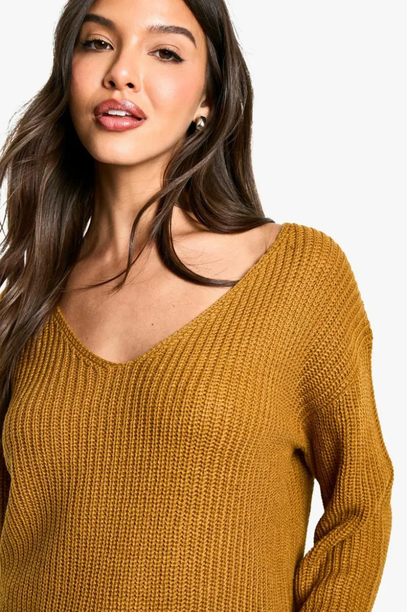 Jumpers*boohoo Basic V Neck Jumper camel