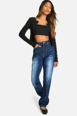 Up To 80% Off Winter Warmers|Denim*boohoo Basics 32 Inch Leg High Waisted Straight Leg Jeans washed indigo