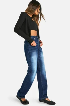 Up To 80% Off Winter Warmers|Denim*boohoo Basics 32 Inch Leg High Waisted Straight Leg Jeans washed indigo