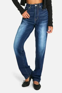 Up To 80% Off Winter Warmers|Denim*boohoo Basics 32 Inch Leg High Waisted Straight Leg Jeans washed indigo