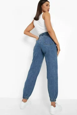 Up To 80% Off Winter Warmers|Boohoo Basics*boohoo Basics High Waisted Boyfriend Jogger Jeans mid blue