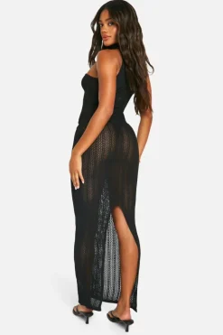Knitted Co-Ords|Skirts*boohoo Bead Cut Out Detail Top And Maxi Skirt Set black