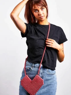 Cross-Body Bags*SVNX Beaded Heart Crossbody Bag in Vintage Pink Bright Pink