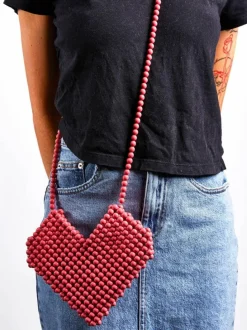 Cross-Body Bags*SVNX Beaded Heart Crossbody Bag in Vintage Pink Bright Pink