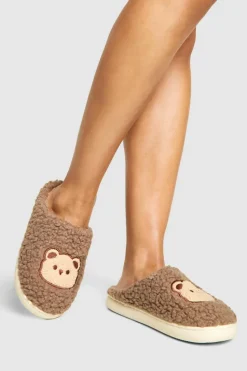 Slippers|Slippers*boohoo Bear Face Mule Slipper brown