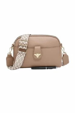 Handbags*Kitise Bee Accent Double Zippered Compartments Crossbody Bag With Canvas Strap Light Sand
