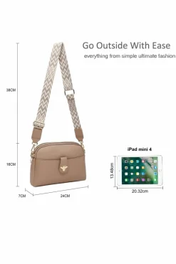 Handbags*Kitise Bee Accent Double Zippered Compartments Crossbody Bag With Canvas Strap Light Sand