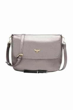 Cross-Body Bags|Handbags*Kitise Bee Accent Flap Over Zip Closure Crossbody Bag With Detachable Strap Grey