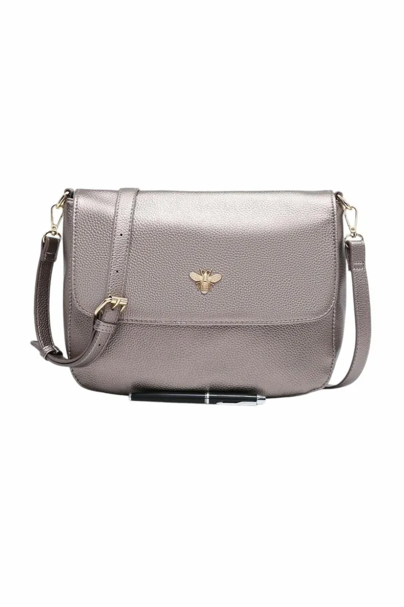 Cross-Body Bags|Handbags*Kitise Bee Accent Flap Over Zip Closure Crossbody Bag With Detachable Strap Grey