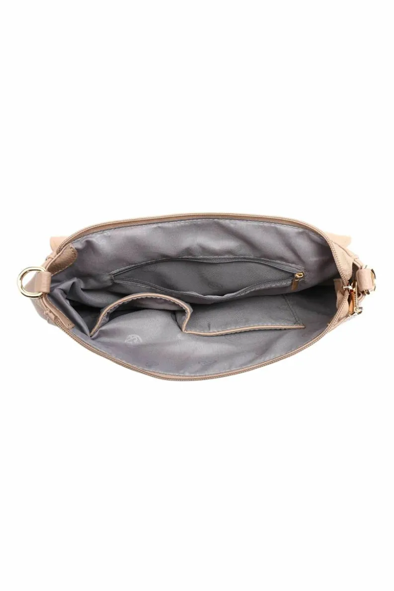 Cross-Body Bags|Handbags*Kitise Bee Accent Flap Over Zip Closure Crossbody Bag With Detachable Strap Grey