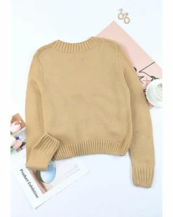 Cardigans*Azura Exchange Front Pockets Buttons Textured Cardigan Beige