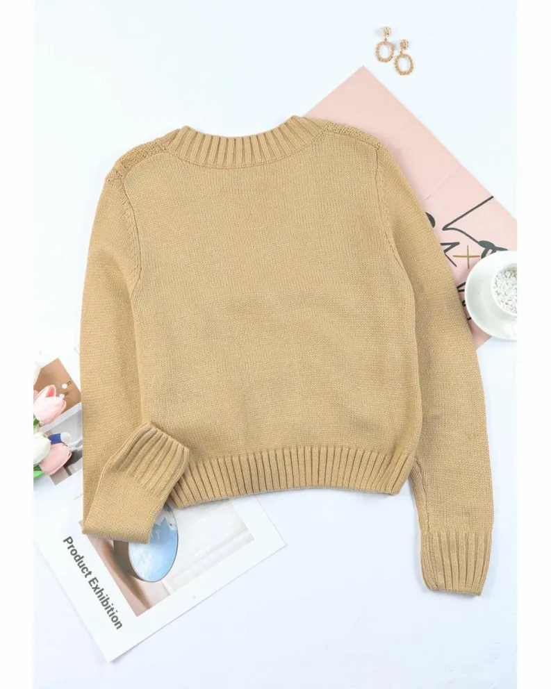 Cardigans*Azura Exchange Front Pockets Buttons Textured Cardigan Beige