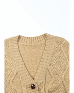 Cardigans*Azura Exchange Front Pockets Buttons Textured Cardigan Beige