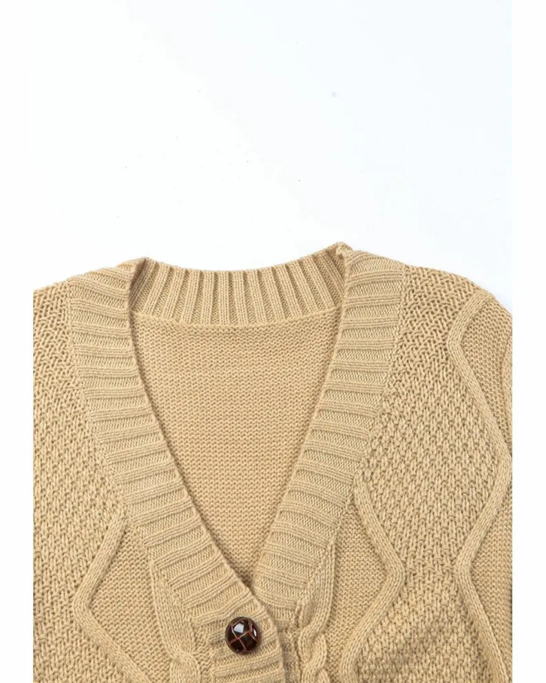 Cardigans*Azura Exchange Front Pockets Buttons Textured Cardigan Beige