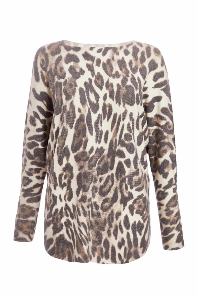 Jumpers*Quiz Knit Leopard Print Jumper Beige