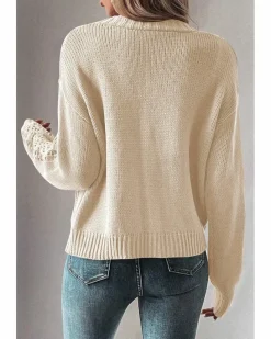 Cardigans*Azura Exchange Open Knit Drop Shoulder Sweater Cardigan Beige