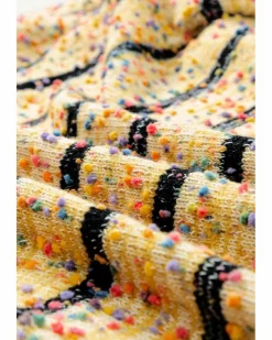 Cardigans*Azura Exchange Striped Pom Pom Knit Open Front Long Cardigan Beige