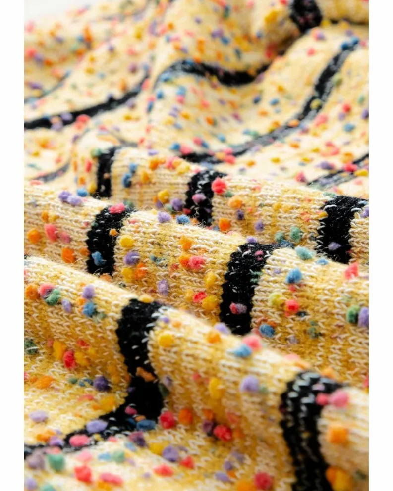 Cardigans*Azura Exchange Striped Pom Pom Knit Open Front Long Cardigan Beige