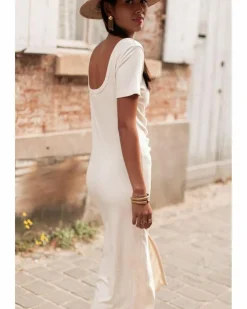 Shirt Dresses|T-Shirt Dresses*Azura Exchange V Neck Ruched Button Front French T-shirt Dress Beige