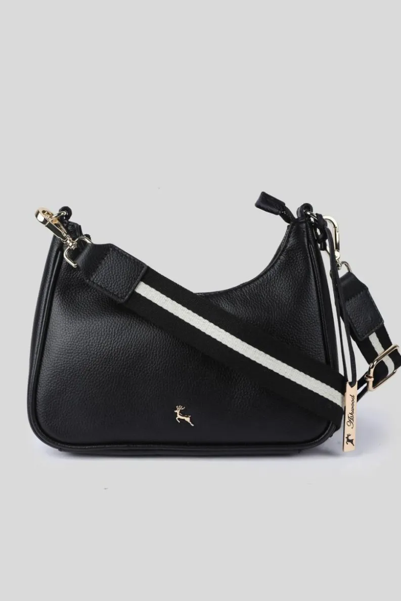 Handbags|Cross-Body Bags*Ashwood Leather Bella Toscana' Real Leather Crossbody Bag with Webbing Strap Black
