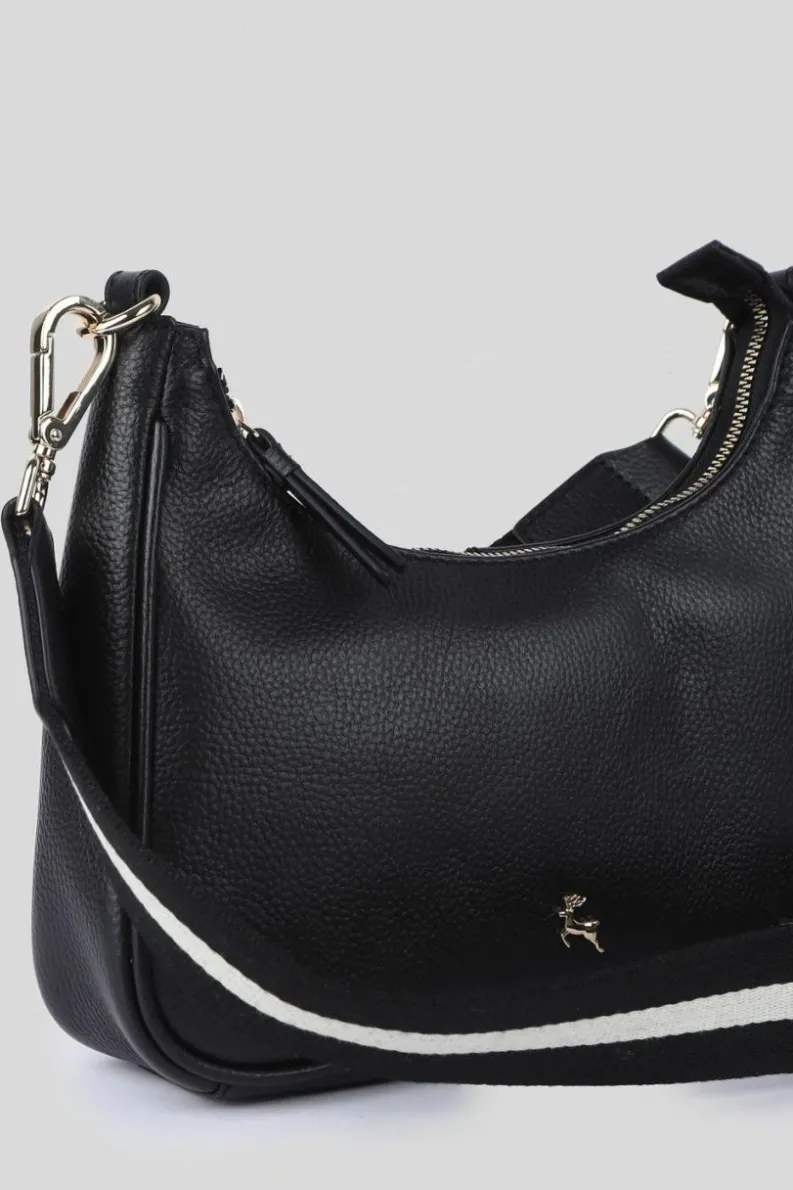 Handbags|Cross-Body Bags*Ashwood Leather Bella Toscana' Real Leather Crossbody Bag with Webbing Strap Black