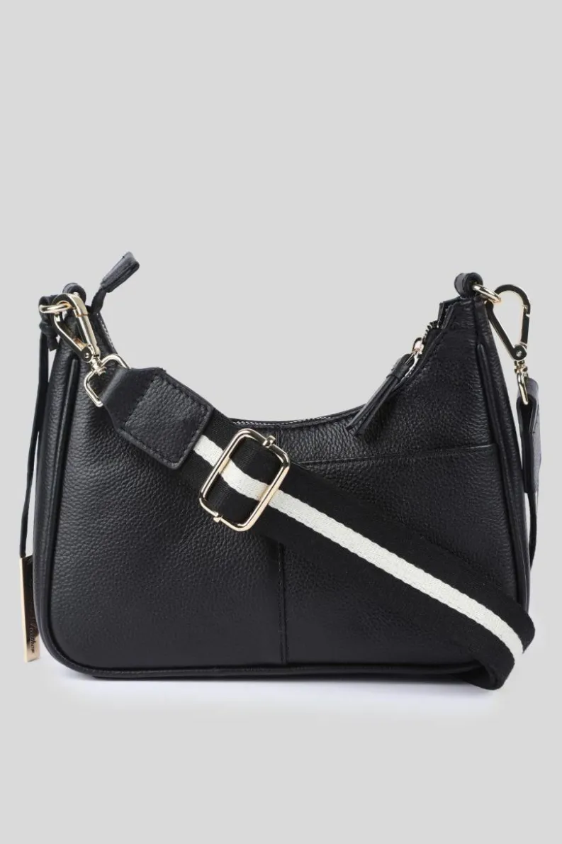 Handbags|Cross-Body Bags*Ashwood Leather Bella Toscana' Real Leather Crossbody Bag with Webbing Strap Black